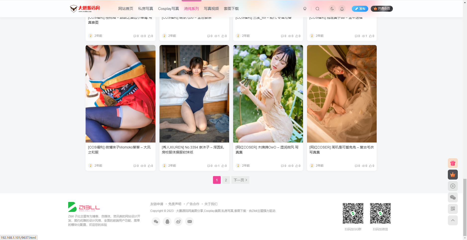 【大鹏独家】整站WordPress子比自适应美女写真网站美图整站带数据源码一生相随亲测插图2
